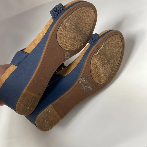 Lucky‎ Brand Crochet Wedge Sandals Navy Blue Leather Woven Crochet Size 8.5 - Picture 8 of 10